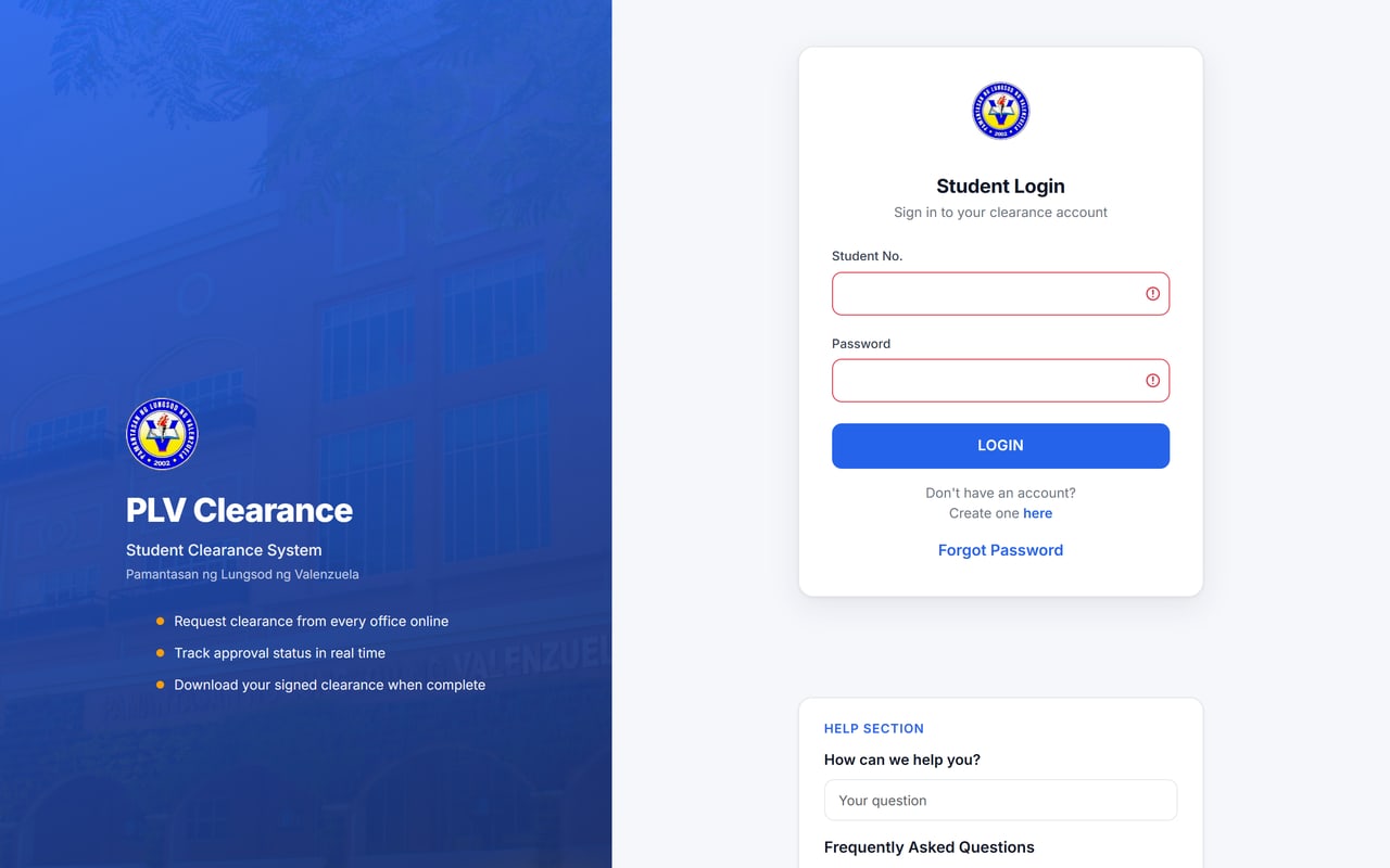 Student Clearance System login